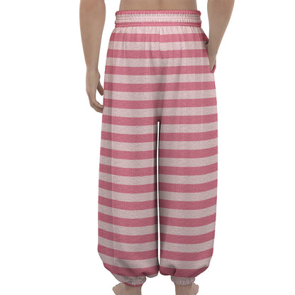 Pink Striped Pattern Print Lantern Pants