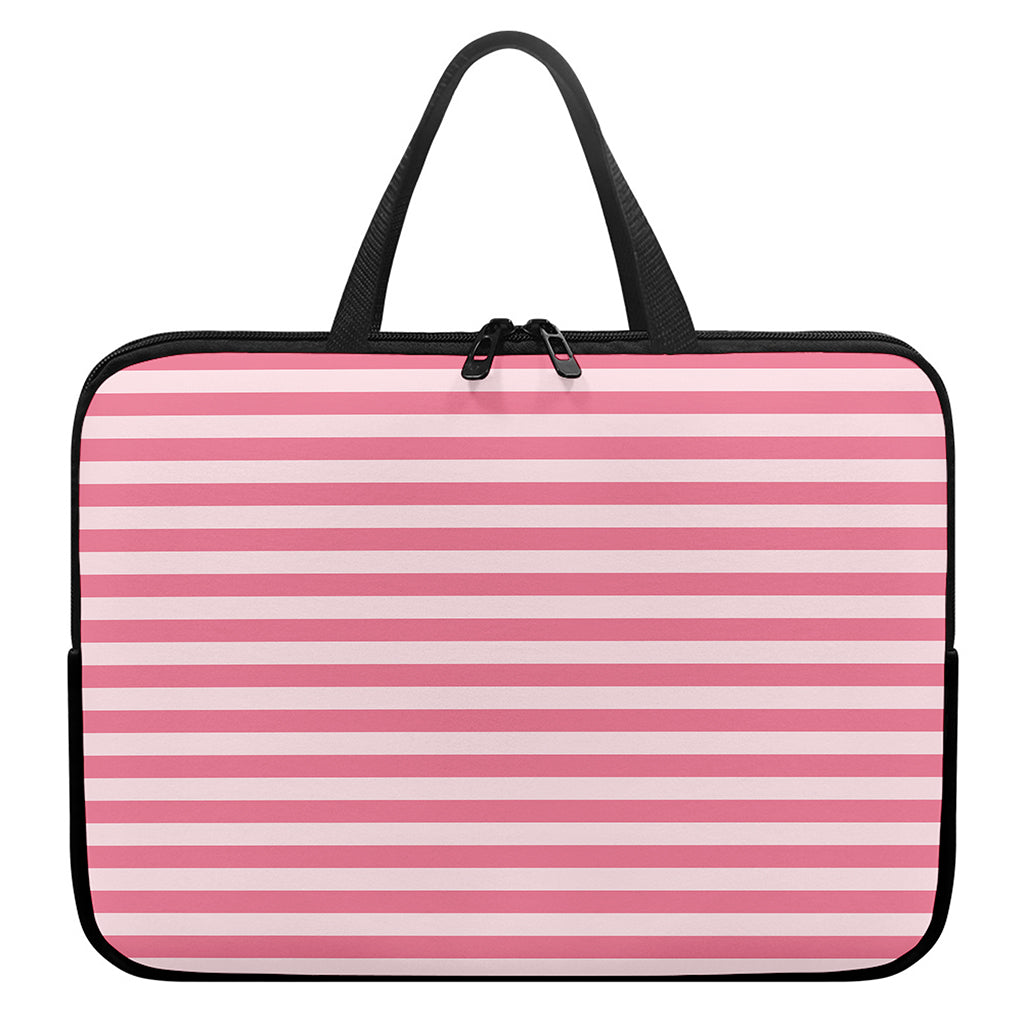 Pink Striped Pattern Print Laptop Sleeve With Handle