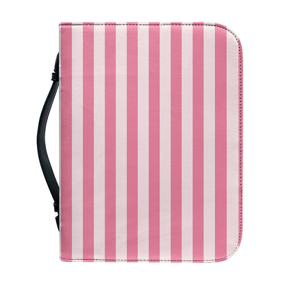 Pink Striped Pattern Print Leather Bible Cover