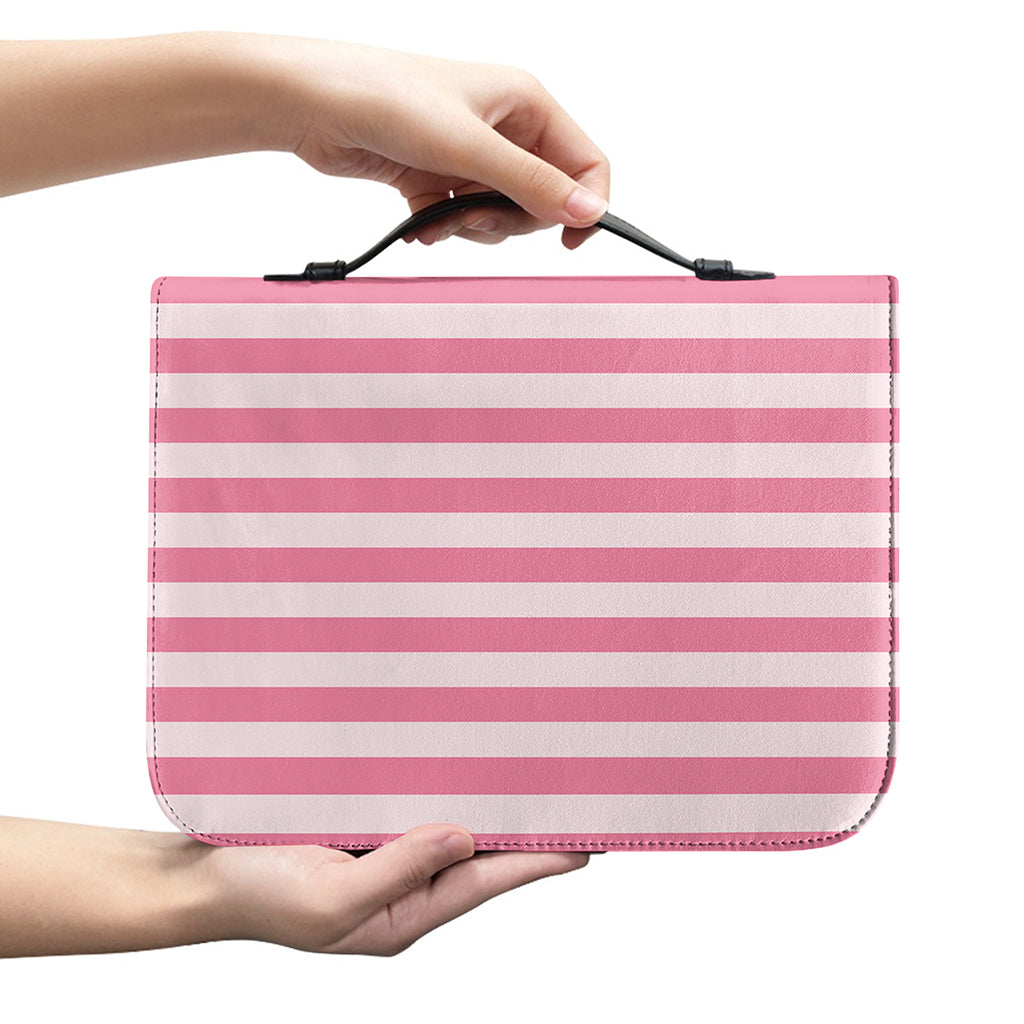 Pink Striped Pattern Print Leather Bible Cover