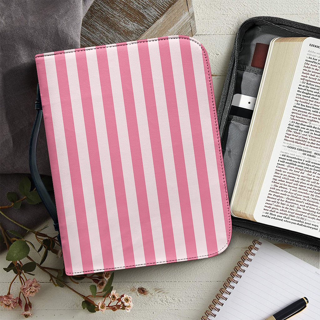 Pink Striped Pattern Print Leather Bible Cover