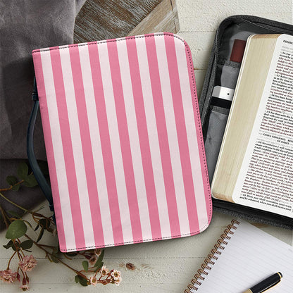 Pink Striped Pattern Print Leather Bible Cover