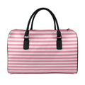 Pink Striped Pattern Print Leather Duffel Bag