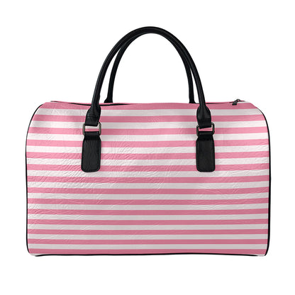 Pink Striped Pattern Print Leather Duffle Bag