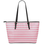 Pink Striped Pattern Print Leather Tote Bag