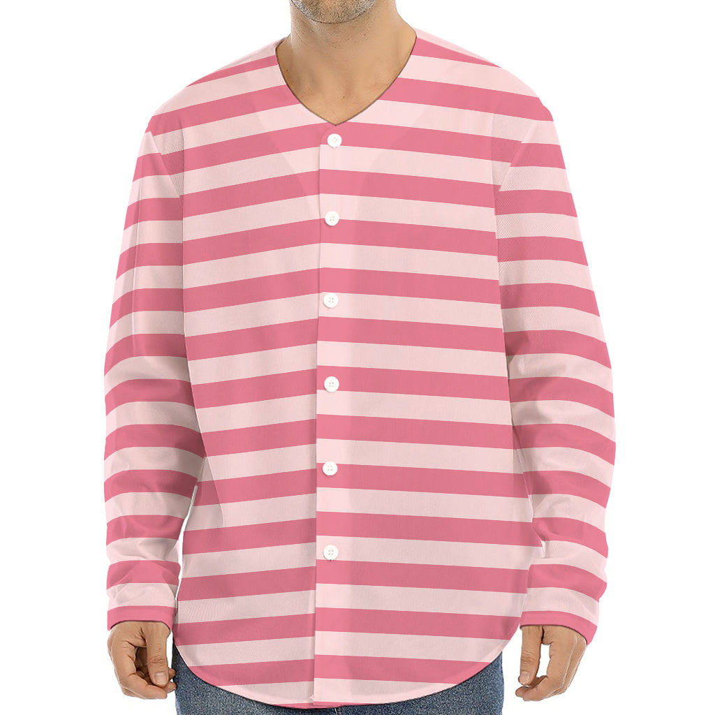 Pink Striped Pattern Print Long Sleeve Baseball Jersey
