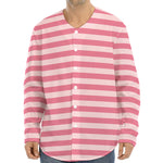 Pink Striped Pattern Print Long Sleeve Baseball Jersey