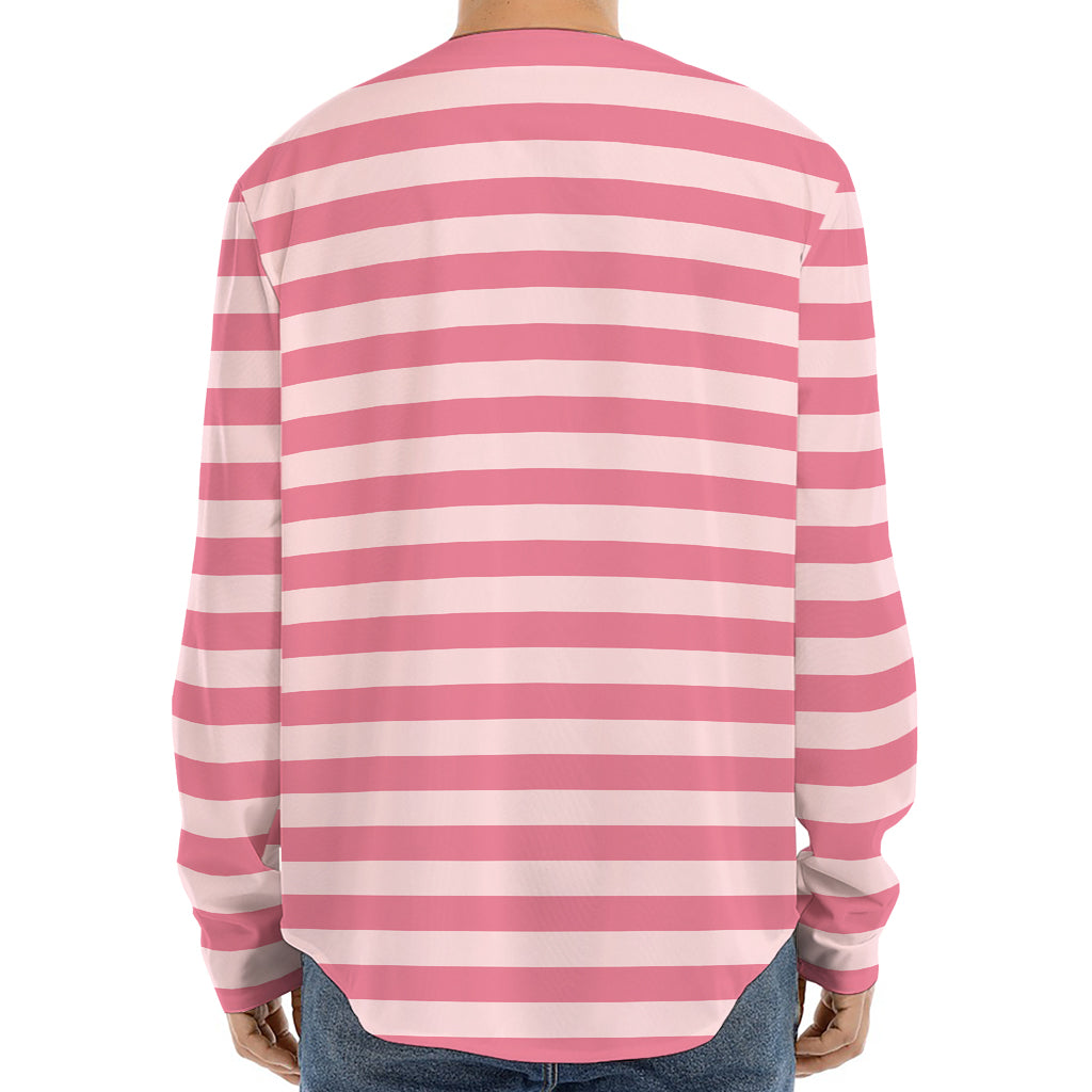 Pink Striped Pattern Print Long Sleeve Baseball Jersey