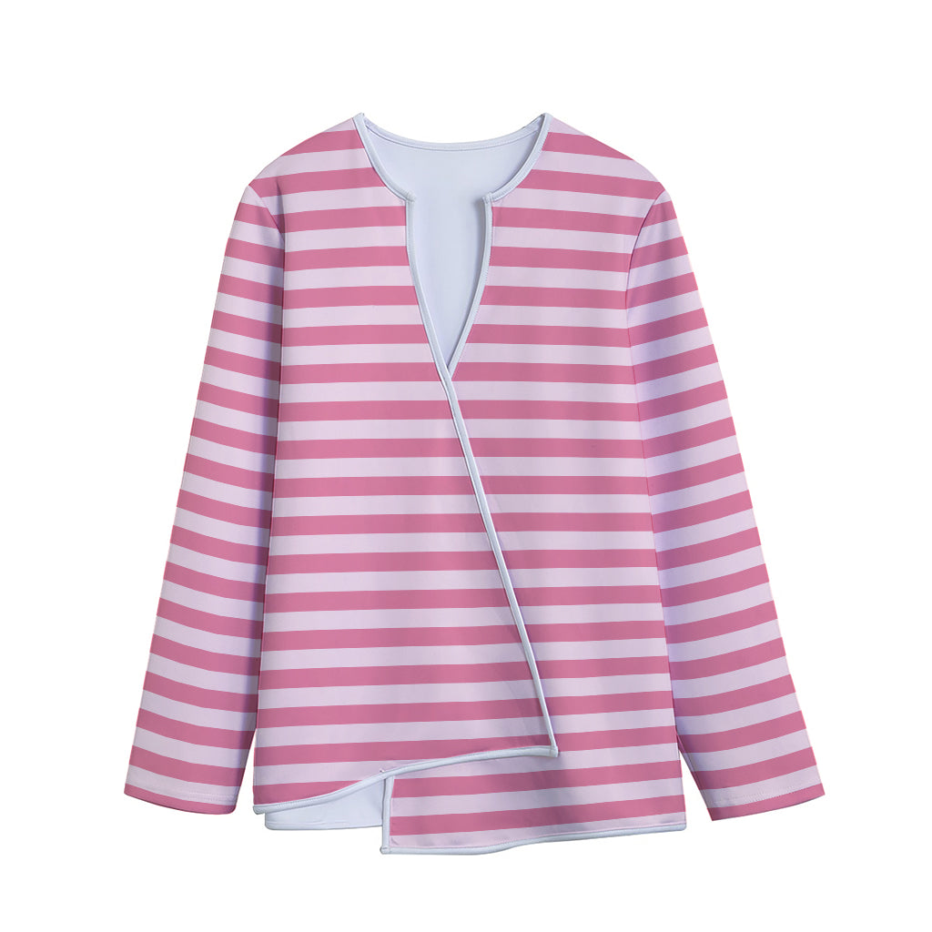 Pink Striped Pattern Print Long Sleeve Short Coat