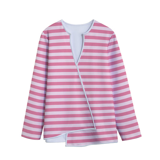 Pink Striped Pattern Print Long Sleeve Short Coat