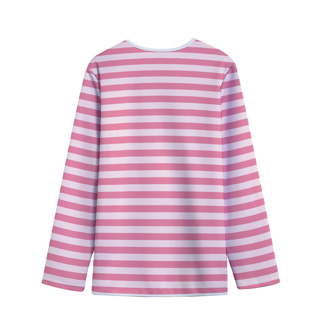 Pink Striped Pattern Print Long Sleeve Short Coat