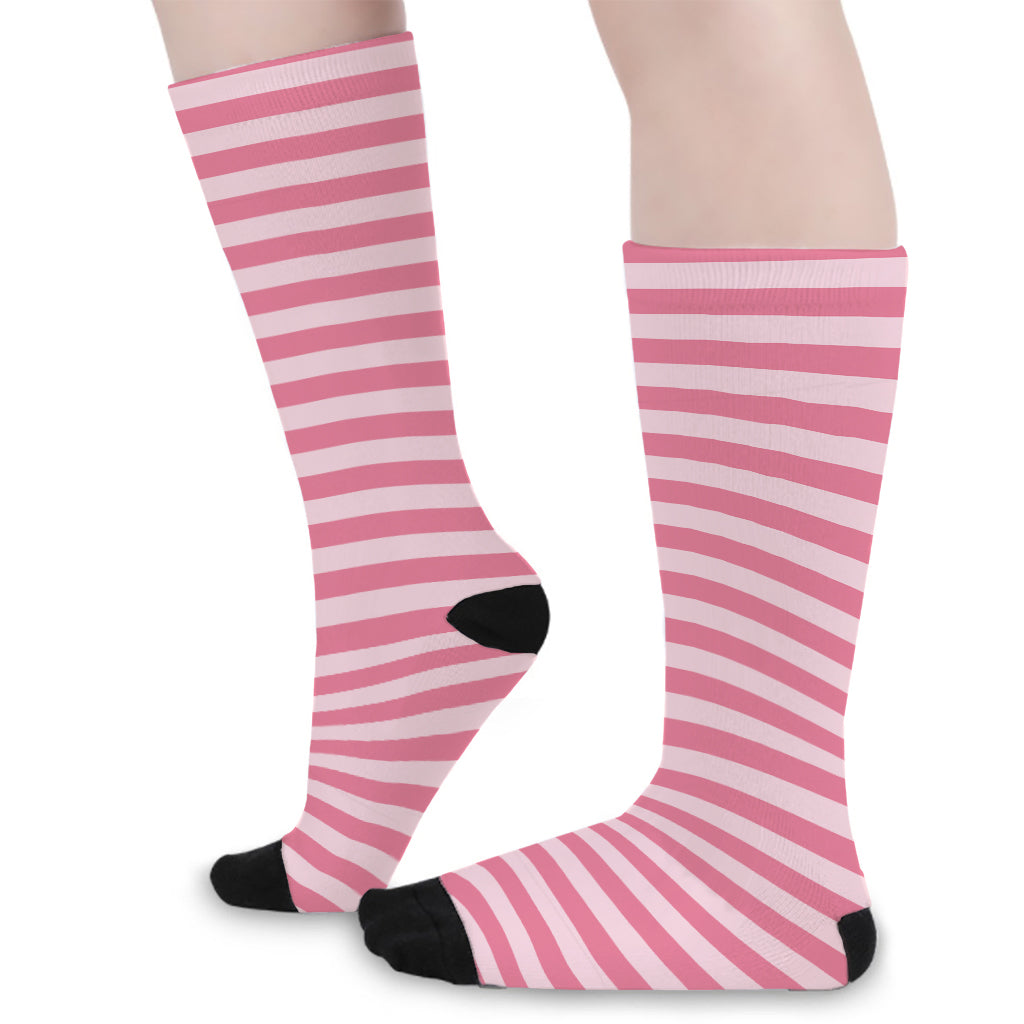 Pink Striped Pattern Print Long Socks