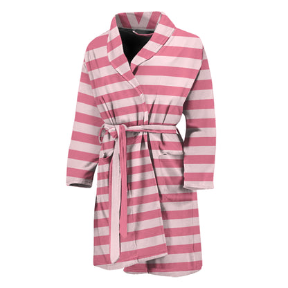 Pink Striped Pattern Print Men's Bathrobe