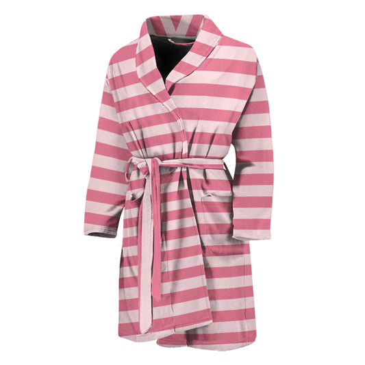 Pink Striped Pattern Print Men's Bathrobe