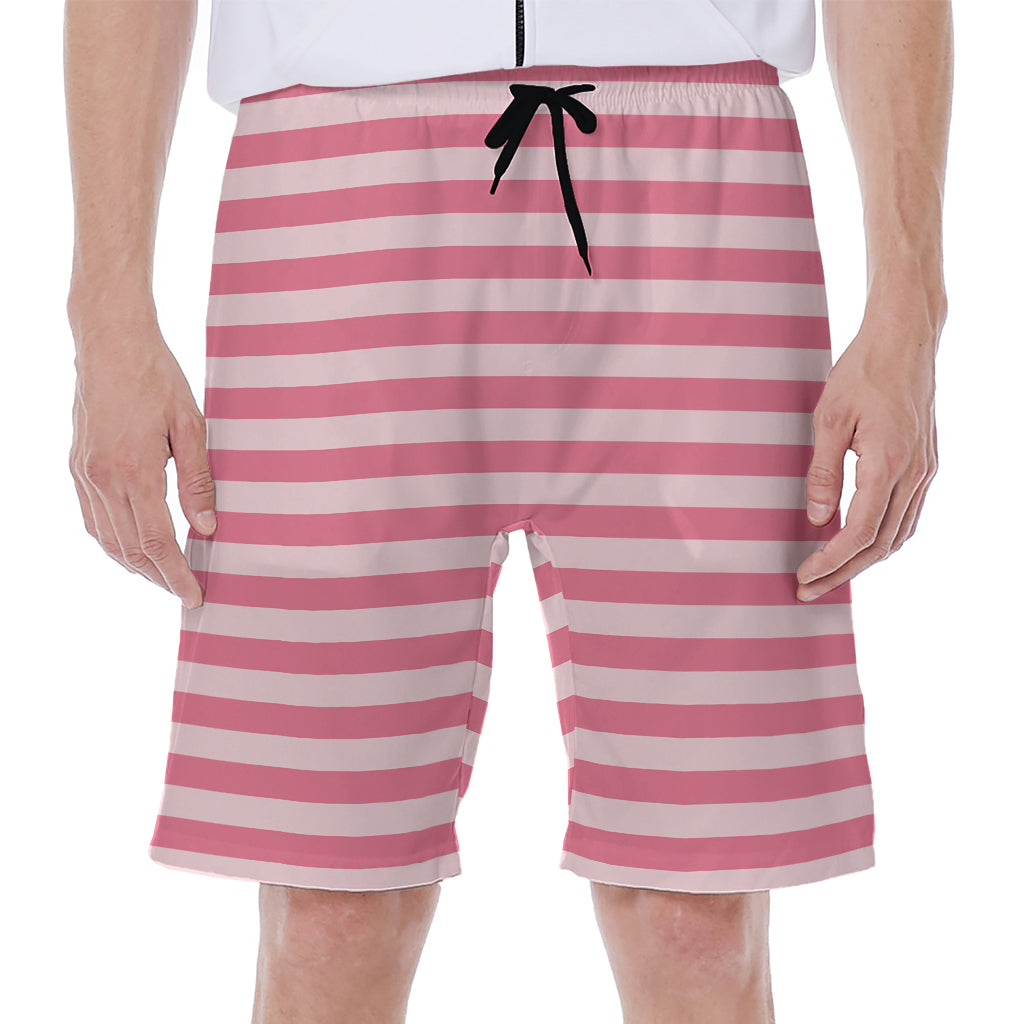 Pink Striped Pattern Print Men's Beach Shorts