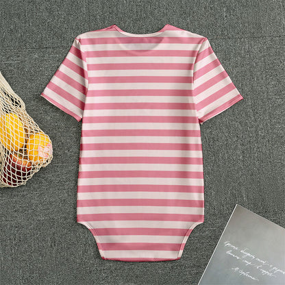 Pink Striped Pattern Print Men's Bodysuit