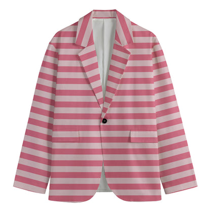 Pink Striped Pattern Print Men's Cotton Blazer