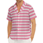 Pink Striped Pattern Print Men's Deep V-Neck Shirt
