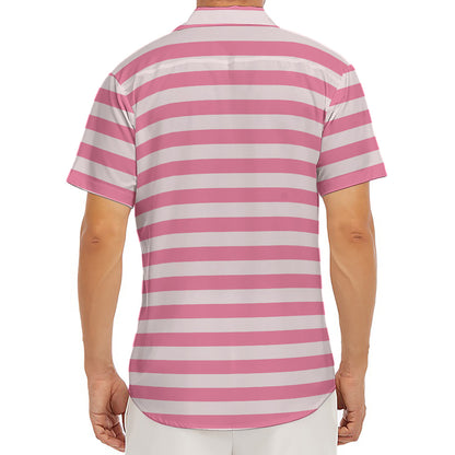 Pink Striped Pattern Print Men's Deep V-Neck Shirt
