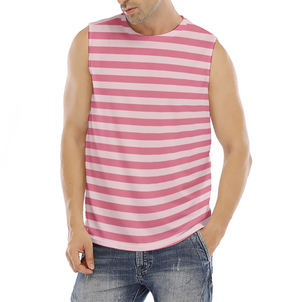 Pink Striped Pattern Print Men's Fitness Tank Top