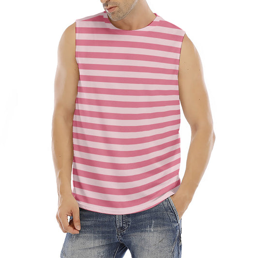 Pink Striped Pattern Print Men's Fitness Tank Top
