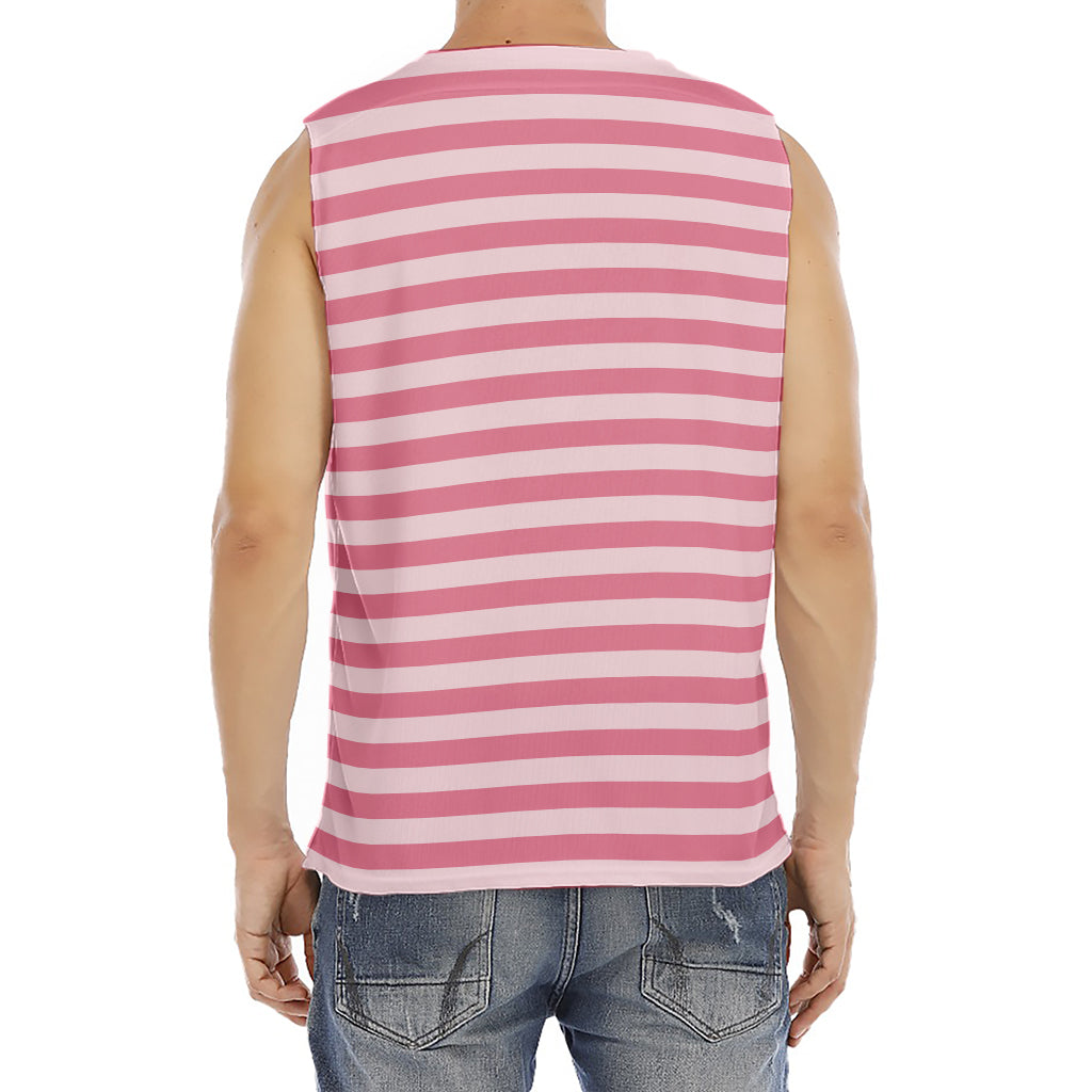 Pink Striped Pattern Print Men's Fitness Tank Top