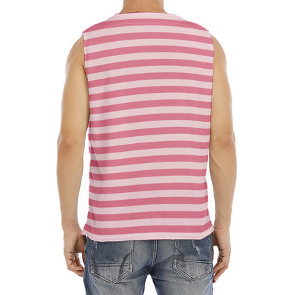 Pink Striped Pattern Print Men's Fitness Tank Top