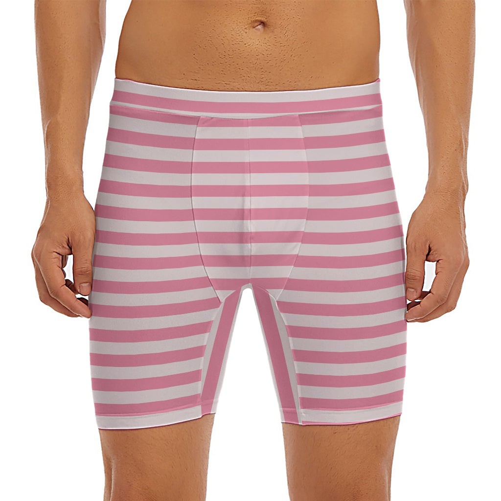 Pink Striped Pattern Print Men's Long Boxer Briefs