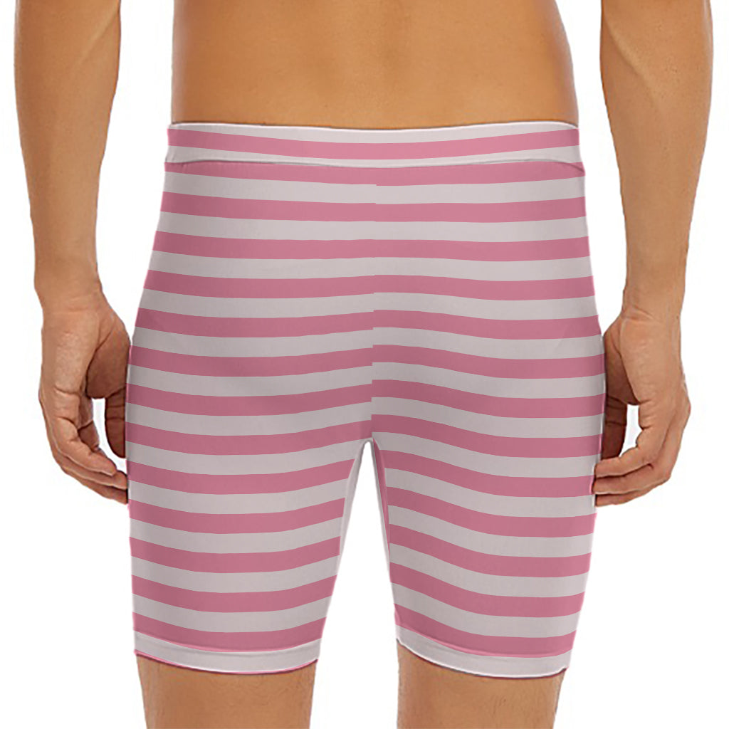 Pink Striped Pattern Print Men's Long Boxer Briefs