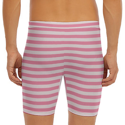Pink Striped Pattern Print Men's Long Boxer Briefs