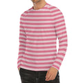 Pink Striped Pattern Print Men's Long Sleeve Rash Guard