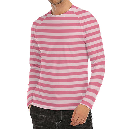 Pink Striped Pattern Print Men's Long Sleeve Rash Guard