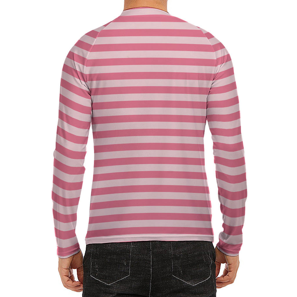 Pink Striped Pattern Print Men's Long Sleeve Rash Guard