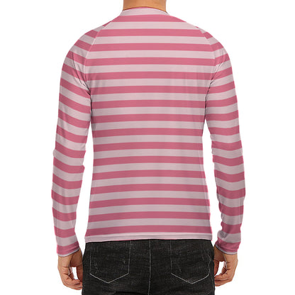 Pink Striped Pattern Print Men's Long Sleeve Rash Guard