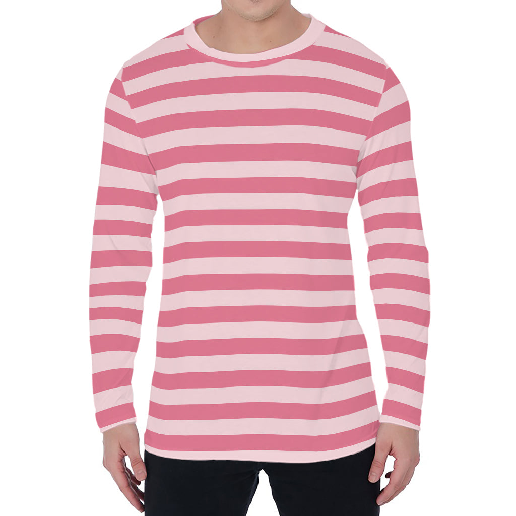 Pink Striped Pattern Print Men's Long Sleeve T-Shirt