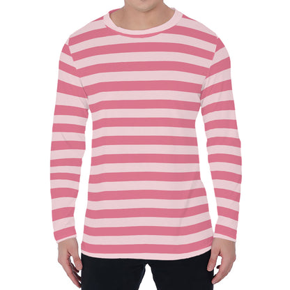 Pink Striped Pattern Print Men's Long Sleeve T-Shirt