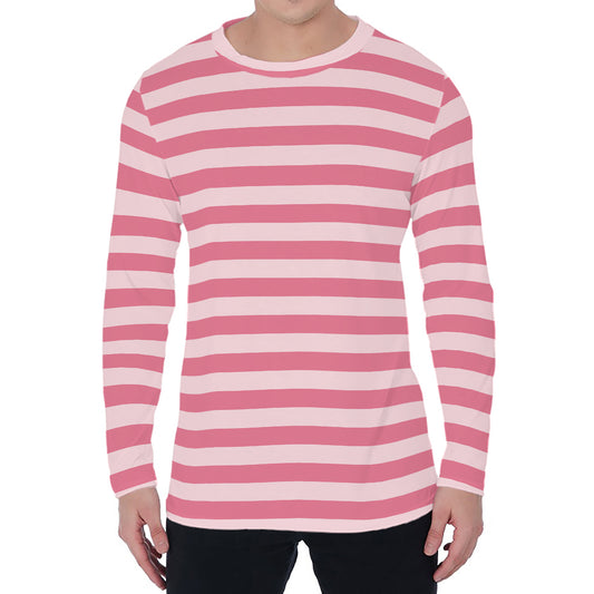 Pink Striped Pattern Print Men's Long Sleeve T-Shirt