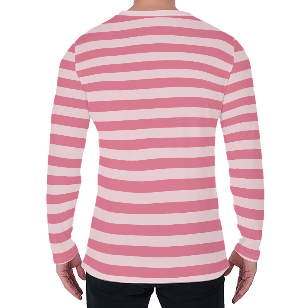 Pink Striped Pattern Print Men's Long Sleeve T-Shirt