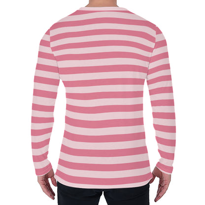 Pink Striped Pattern Print Men's Long Sleeve T-Shirt