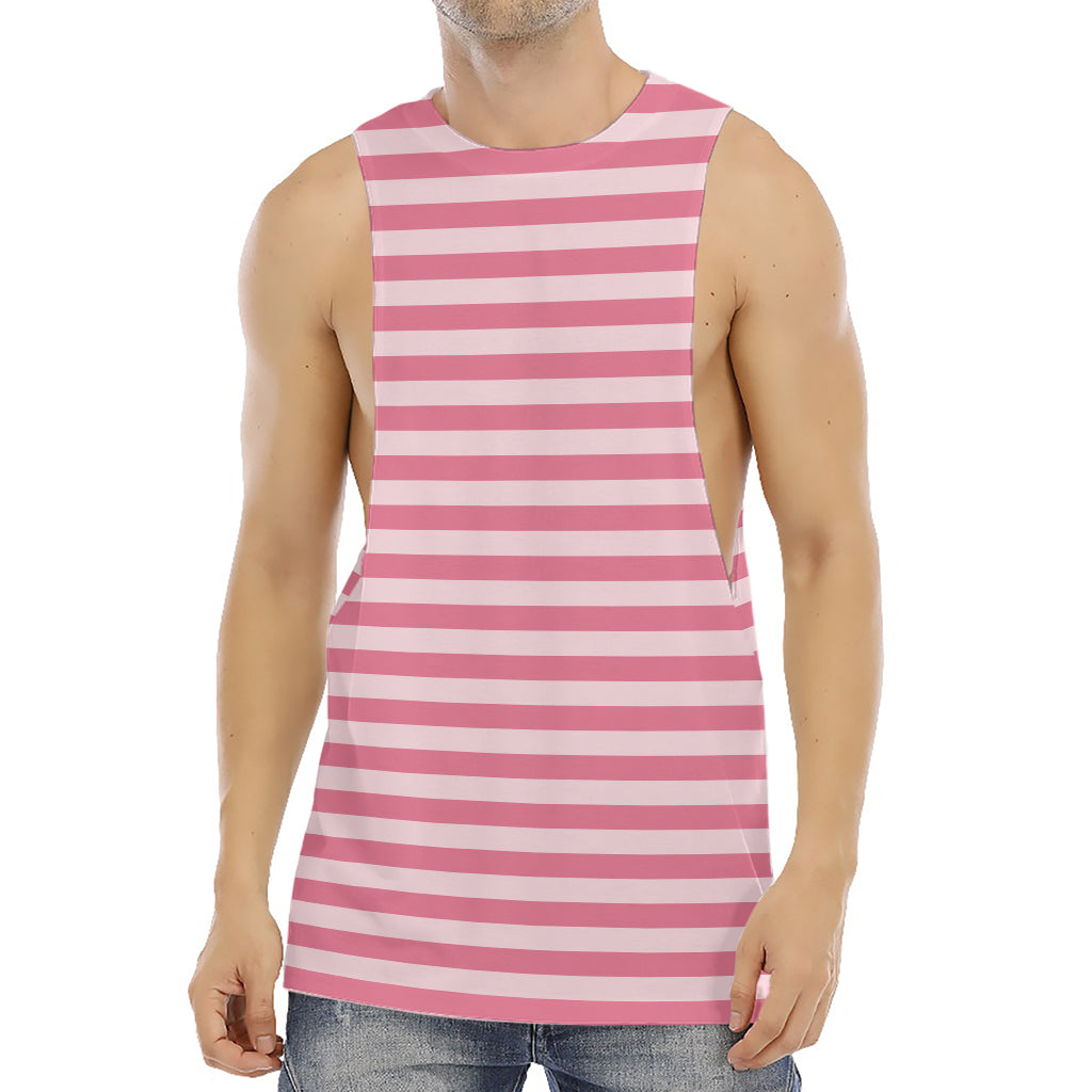 Pink Striped Pattern Print Men's Muscle Tank Top