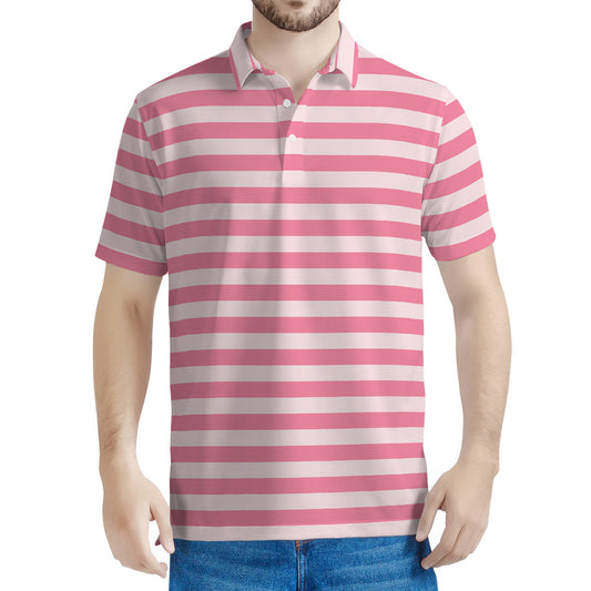Pink Striped Pattern Print Men's Polo Shirt