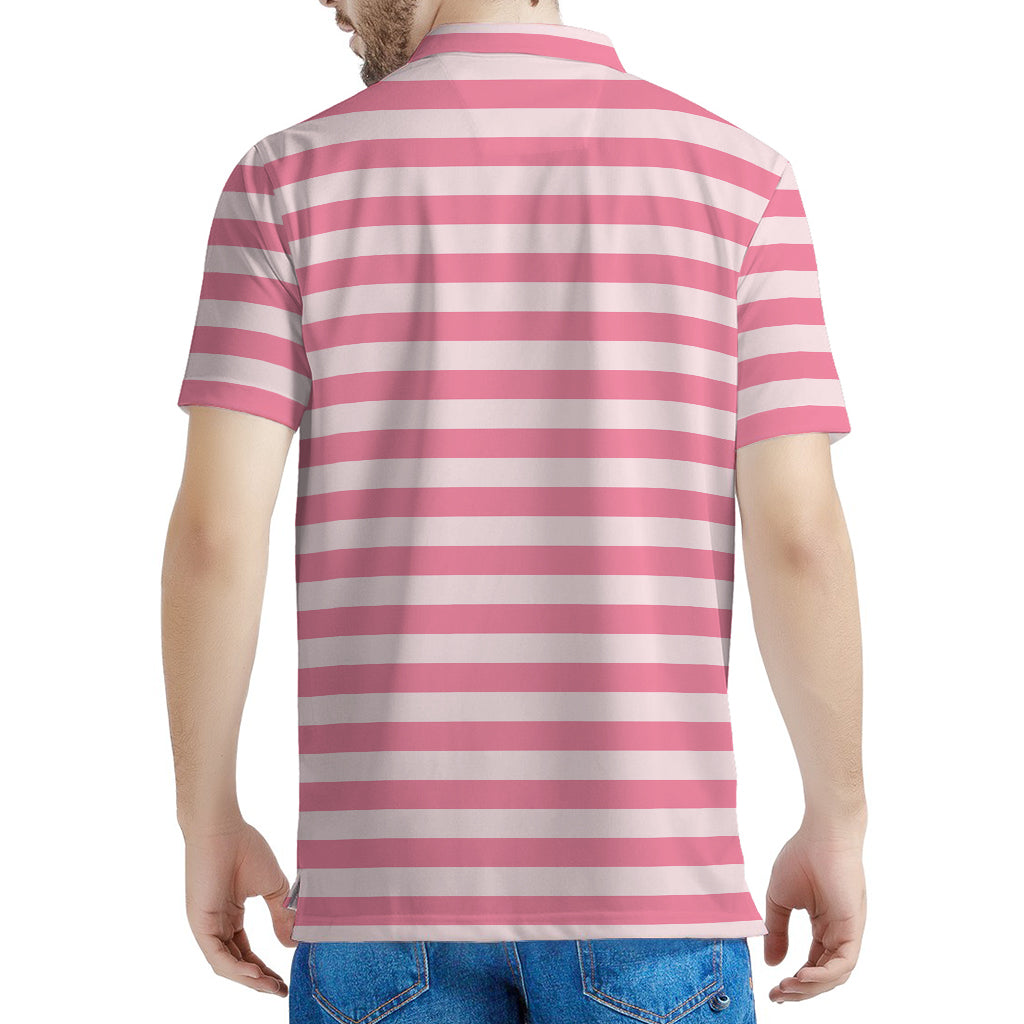 Pink Striped Pattern Print Men's Polo Shirt