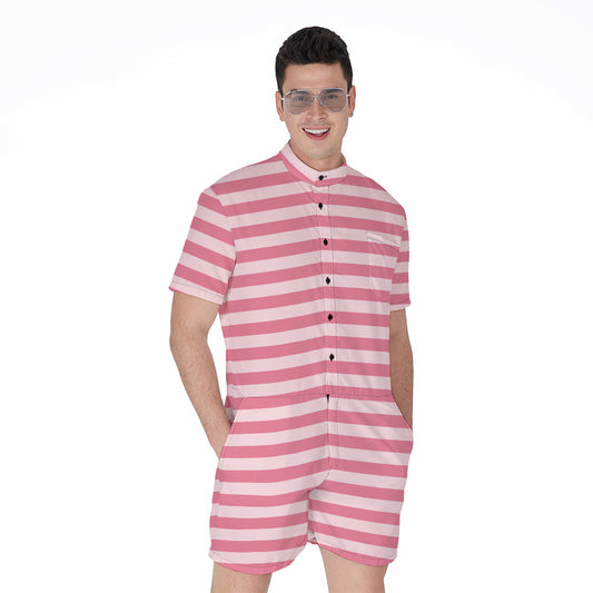 Pink Striped Pattern Print Men's Rompers