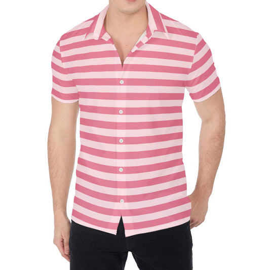 Pink Striped Pattern Print Men's Shirt