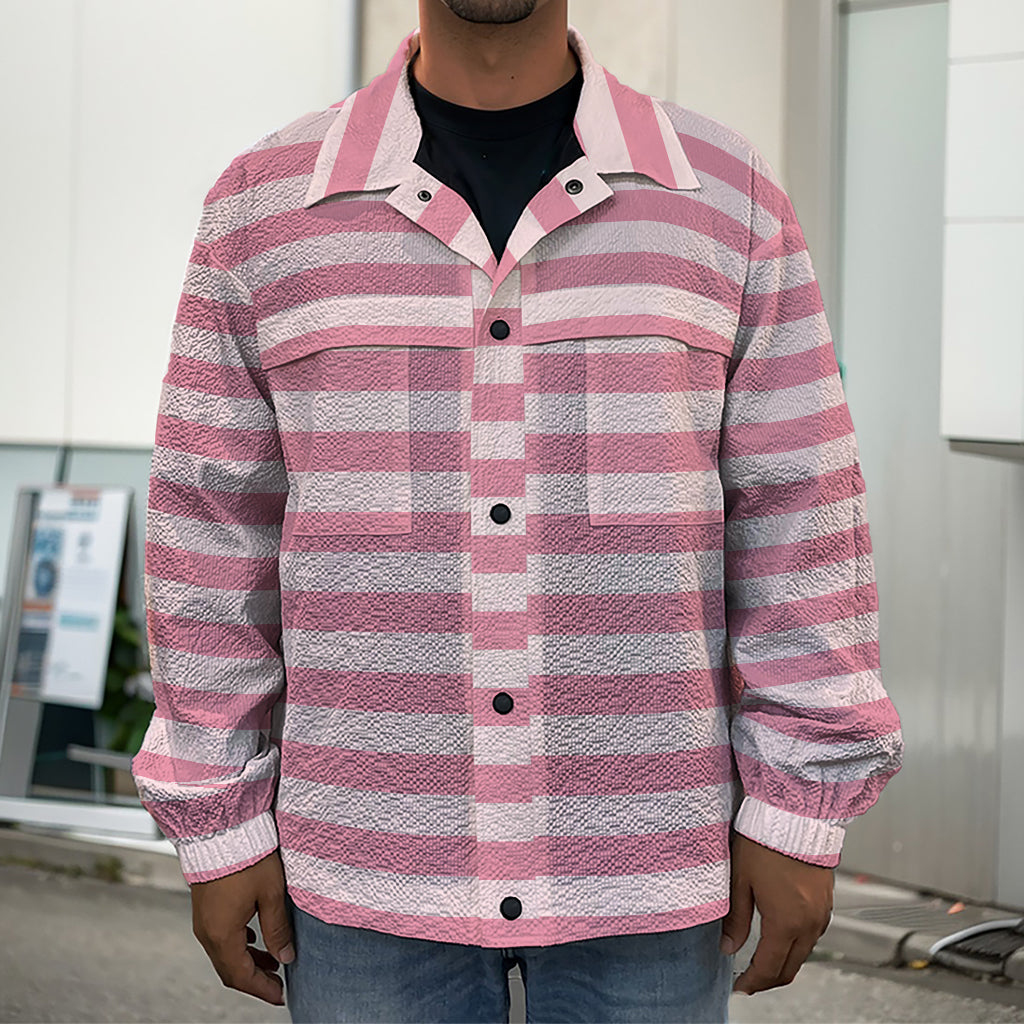 Pink Striped Pattern Print Men's Shirt Jacket