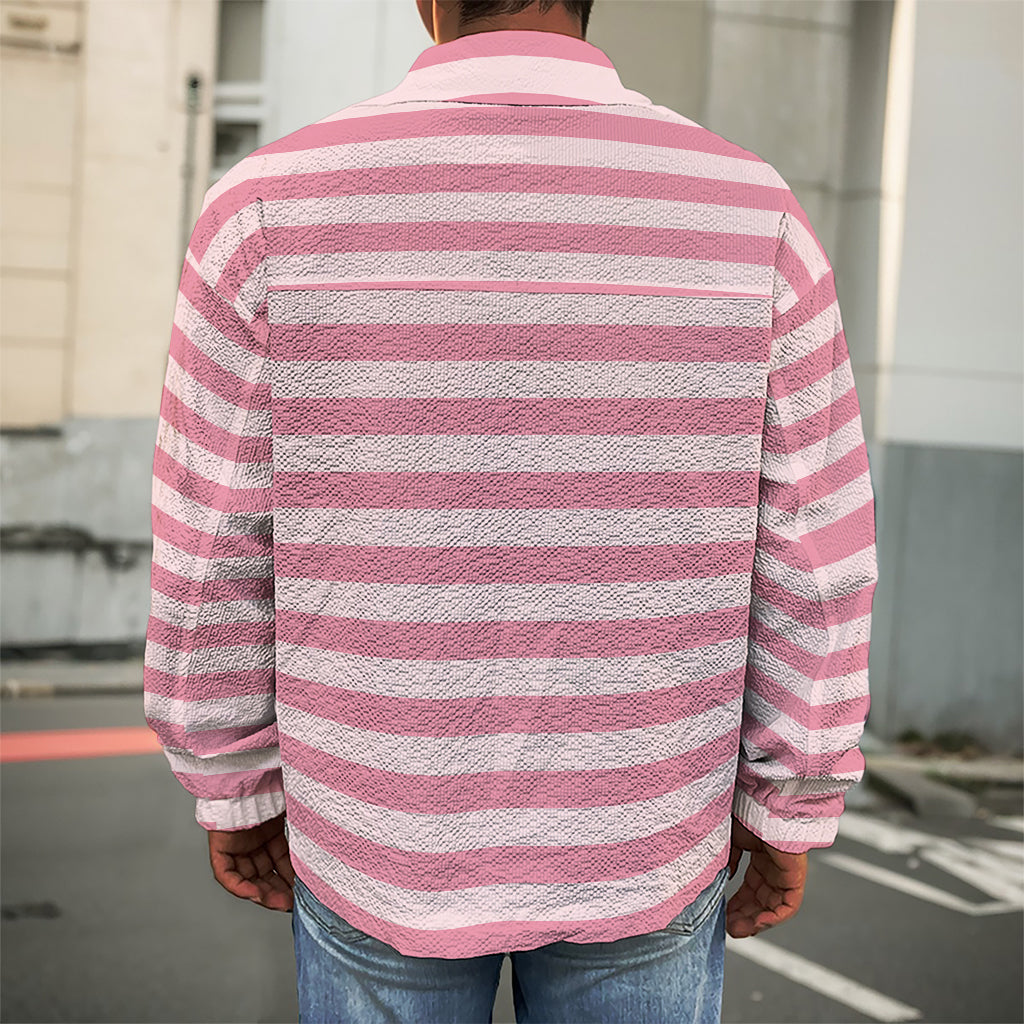 Pink Striped Pattern Print Men's Shirt Jacket