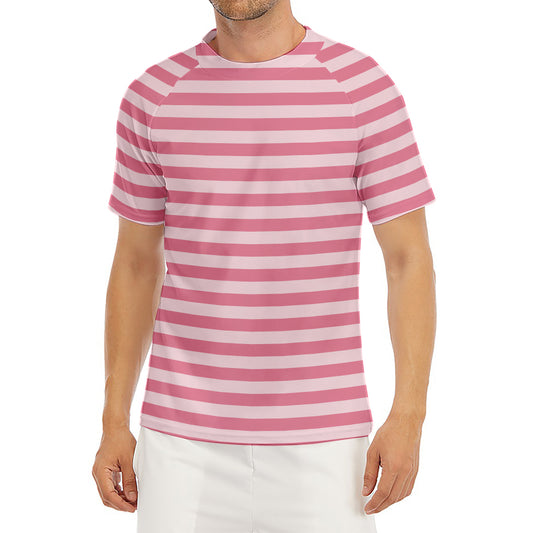 Pink Striped Pattern Print Men's Short Sleeve Rash Guard