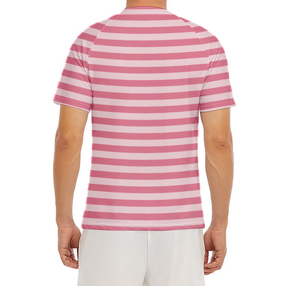 Pink Striped Pattern Print Men's Short Sleeve Rash Guard