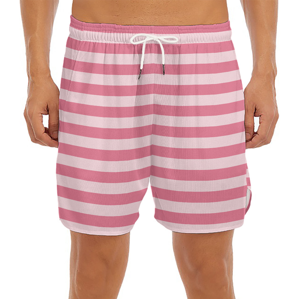 Pink Striped Pattern Print Men's Split Running Shorts