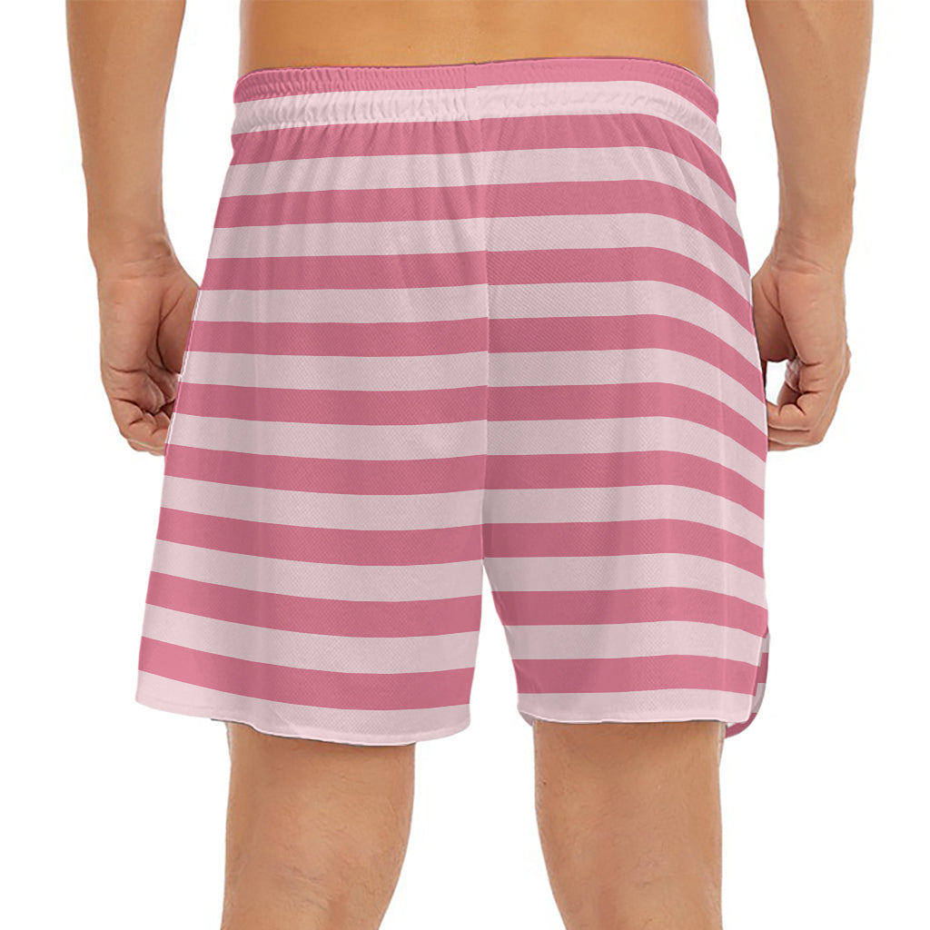 Pink Striped Pattern Print Men's Split Running Shorts